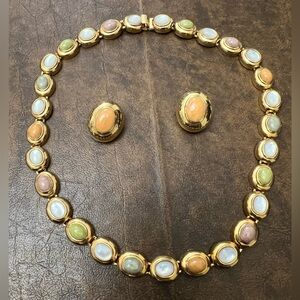 St John 5” multicolored stone necklace & clip on earrings